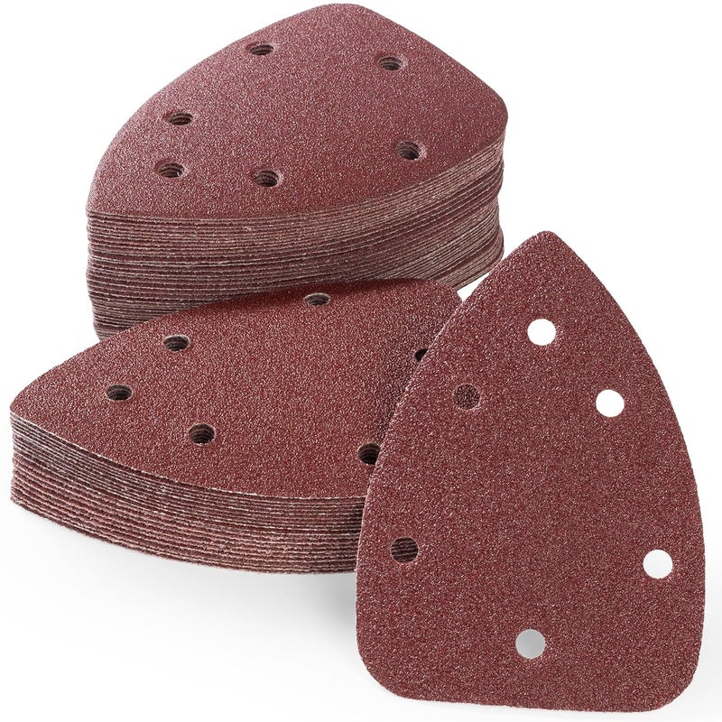 Shawya 60 PCS Mouse Sander Sandpapers 6 Hole Mouse Sand Paper Detail Sander Sanding Disc Mouse Sander Pads Hook and Loop Triangle Sandpaper (60/80/100/120/180/240) -10 PCS for Each Grit - Image 1